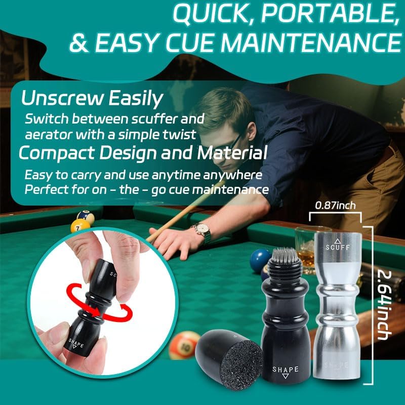 VortecSys Pool Cue Tip Tools, Premium 3-in-1 Billiard Cue Tip Shaper, Compact Billiards Pool Accessories & Tip Repair Kit, Gifts for Husbands and Friends (Black) - Image 4